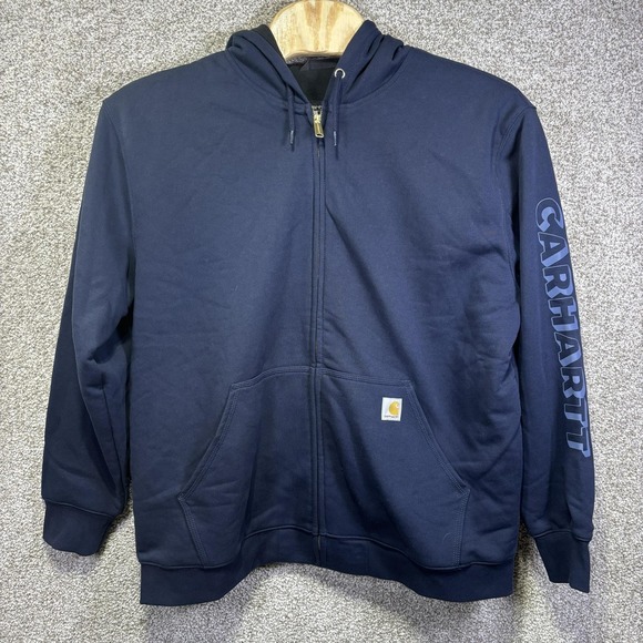 Carhartt Other - Carhartt Hoodie Mens XL Blue Fleece Full Zip Sleeve Logo Loose Fit Sweatshirt